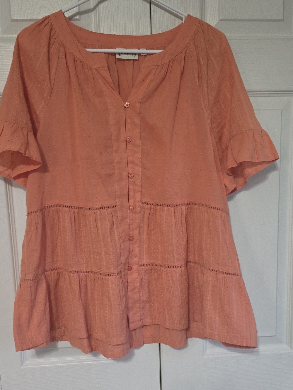Wonderly Coral Button-Front Peplum Top